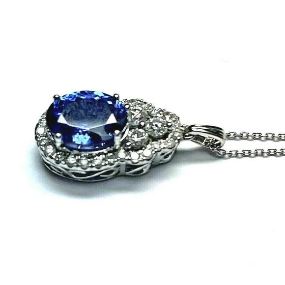 Kallati 14KT White Gold Oval 1.70ct Tanzanite and 0.57ctw Diamond Halo Pendant - Picture 3 of 5
